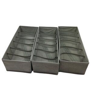 Foldable Drawer Organizers Set Of 3 W/ Mesh Dividers For Socks & Underwear Gray